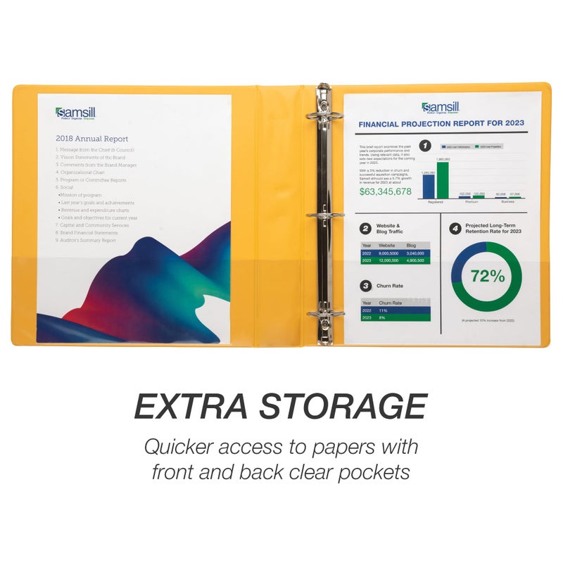 Samsill Economy 3 Ring Binder Organizer, 1.5 Inch Round Ring Binder, Customizable Clear View Cover, Yellow Binder - Image 4